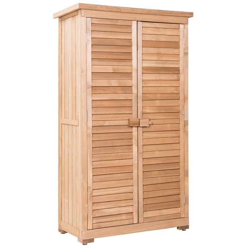 63" Wooden Outdoor Storage Shed, Garden Tool Cabinet Waterproof Portable Shed with Latch Detachable Shelves