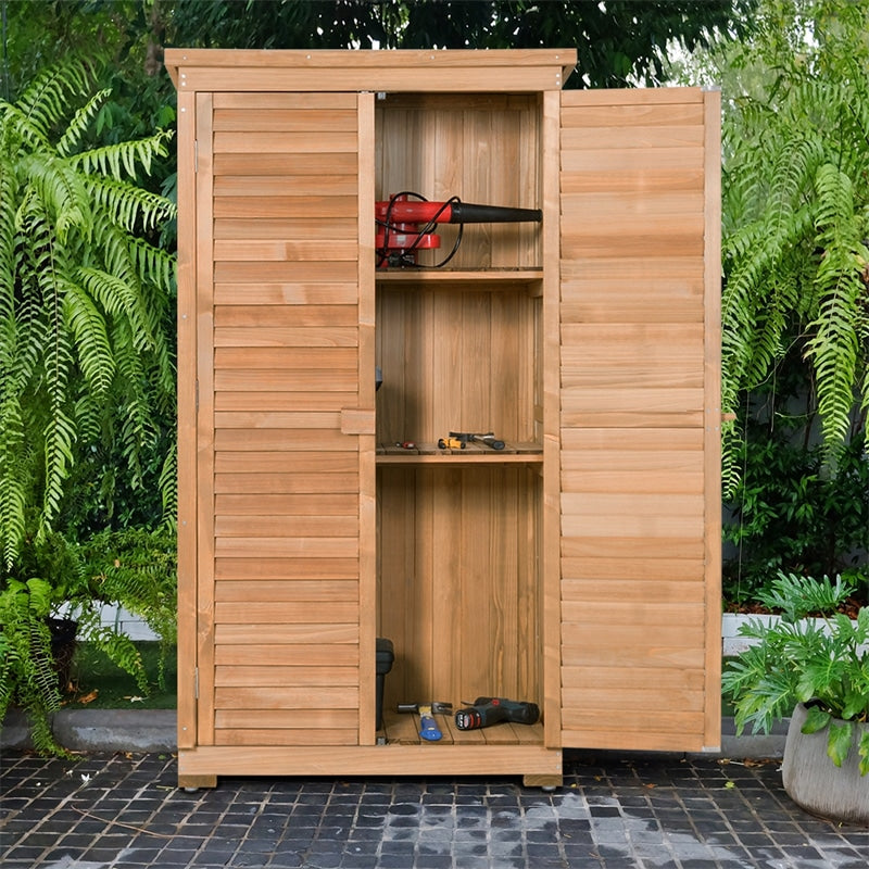 63" Wooden Outdoor Storage Shed, Garden Tool Cabinet Waterproof Portable Shed with Latch Detachable Shelves