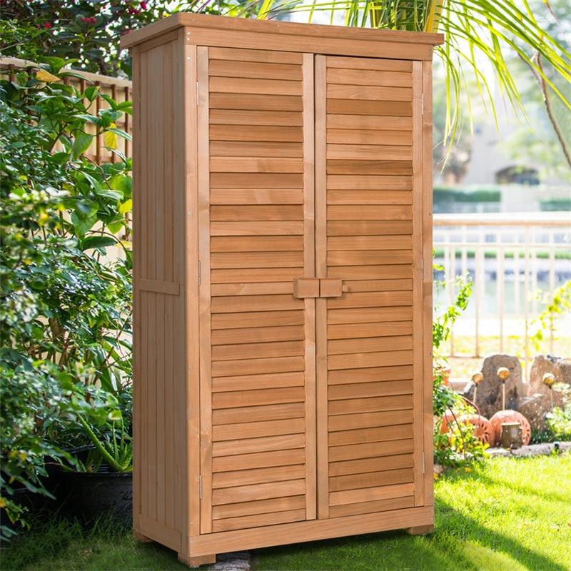 63" Wooden Outdoor Storage Shed, Garden Tool Cabinet Waterproof Portable Shed with Latch Detachable Shelves