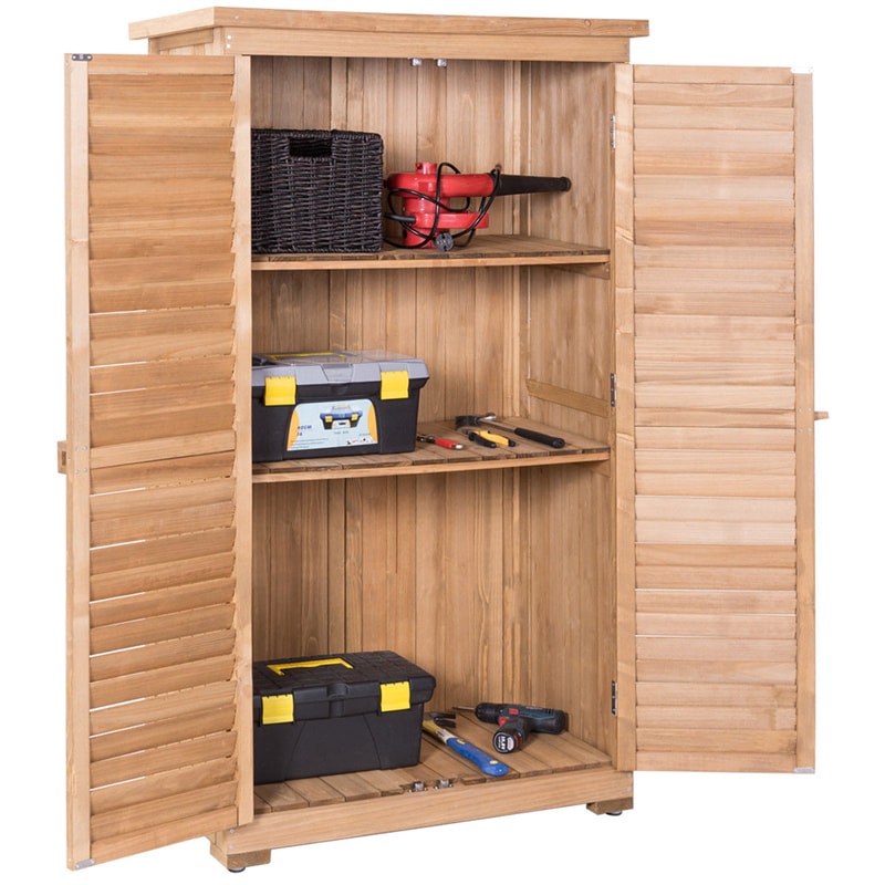63" Wooden Outdoor Storage Shed, Garden Tool Cabinet Waterproof Portable Shed with Latch Detachable Shelves