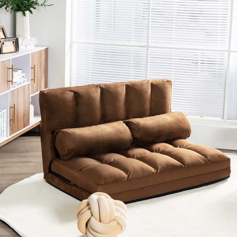 Floor Sofa 6-Position Adjustable, Foldable Lazy Sofa Sleeper Bed, Suede Cloth Cover, Floor Gaming Sofa Couch with 2 Pillows