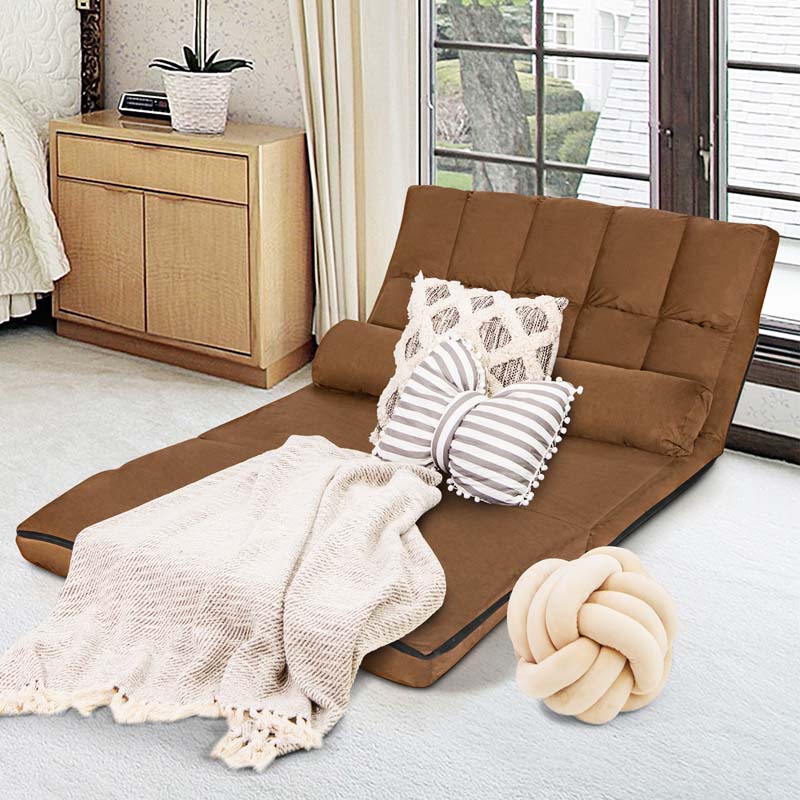 Floor Sofa 6-Position Adjustable, Foldable Lazy Sofa Sleeper Bed, Suede Cloth Cover, Floor Gaming Sofa Couch with 2 Pillows