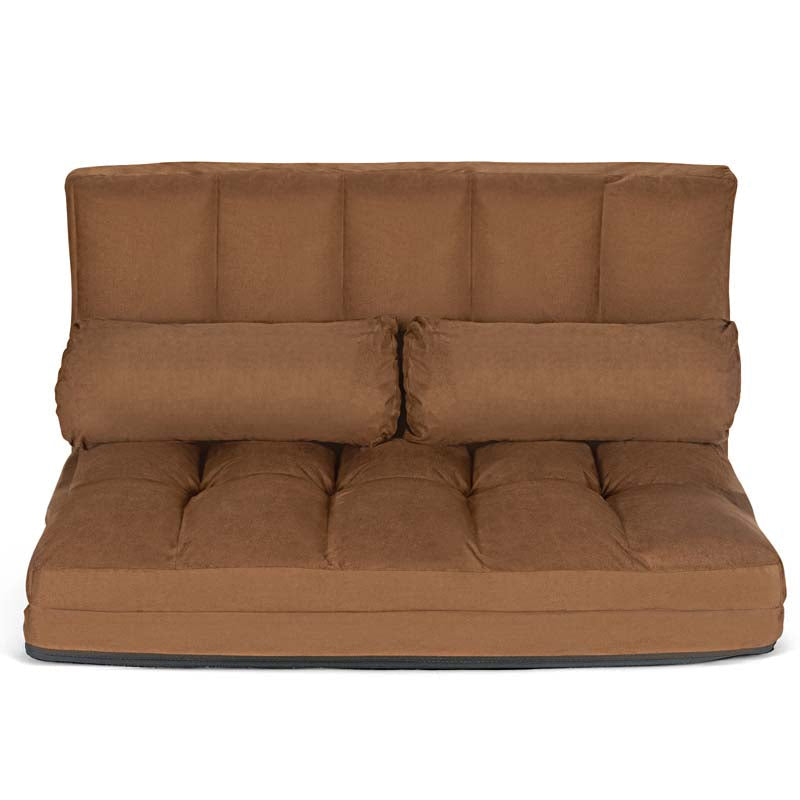 Floor Sofa 6-Position Adjustable, Foldable Lazy Sofa Sleeper Bed, Suede Cloth Cover, Floor Gaming Sofa Couch with 2 Pillows