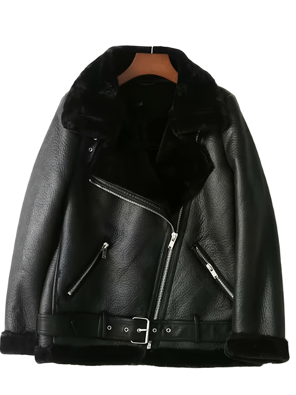 Women’s Creative Style Winter Motorcycle Jacket – Warm Fleece, Slim Fit