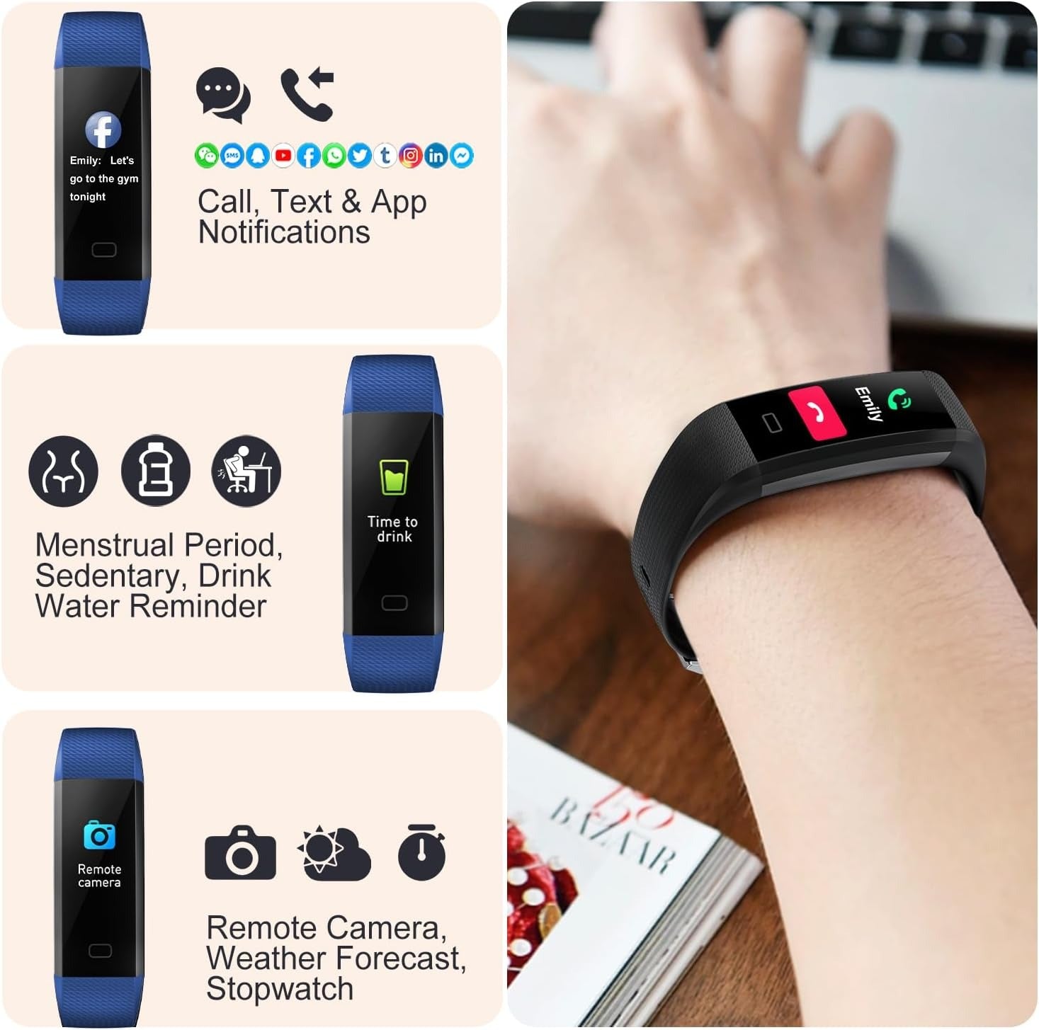 Blood Pressure and Heart Rate Monitor Smartwatch | Waterproof, Sleep Tracking & Fitness Insights for Daily Health Management