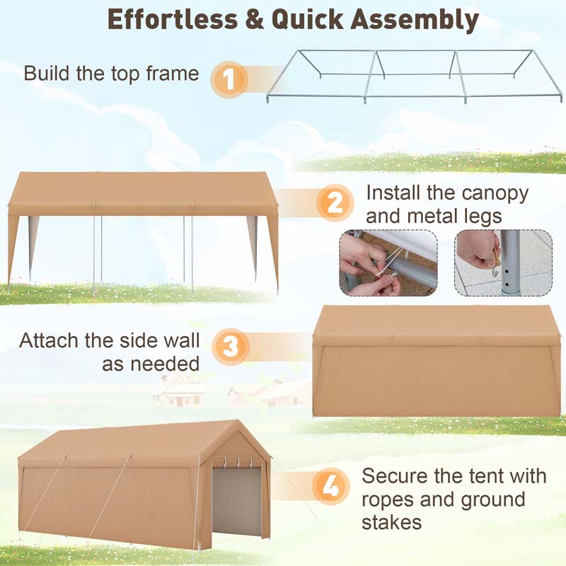 10 x 20 FT Heavy-Duty Carport Portable Garage Tent with Steel Frame & Sidewalls, Outdoor Car Canopy Shelter for Truck SUV Boat