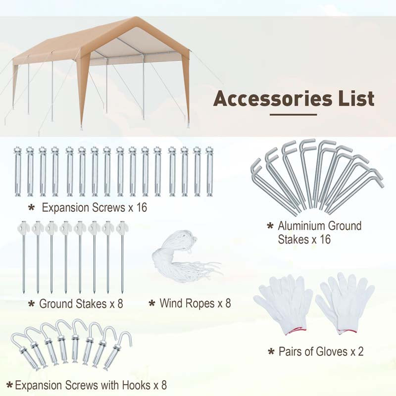 10 x 20 FT Heavy-Duty Steel Frame Carport Portable Garage Tent, All-Season Outdoor SUV Truck Car Canopy Boat Shelter