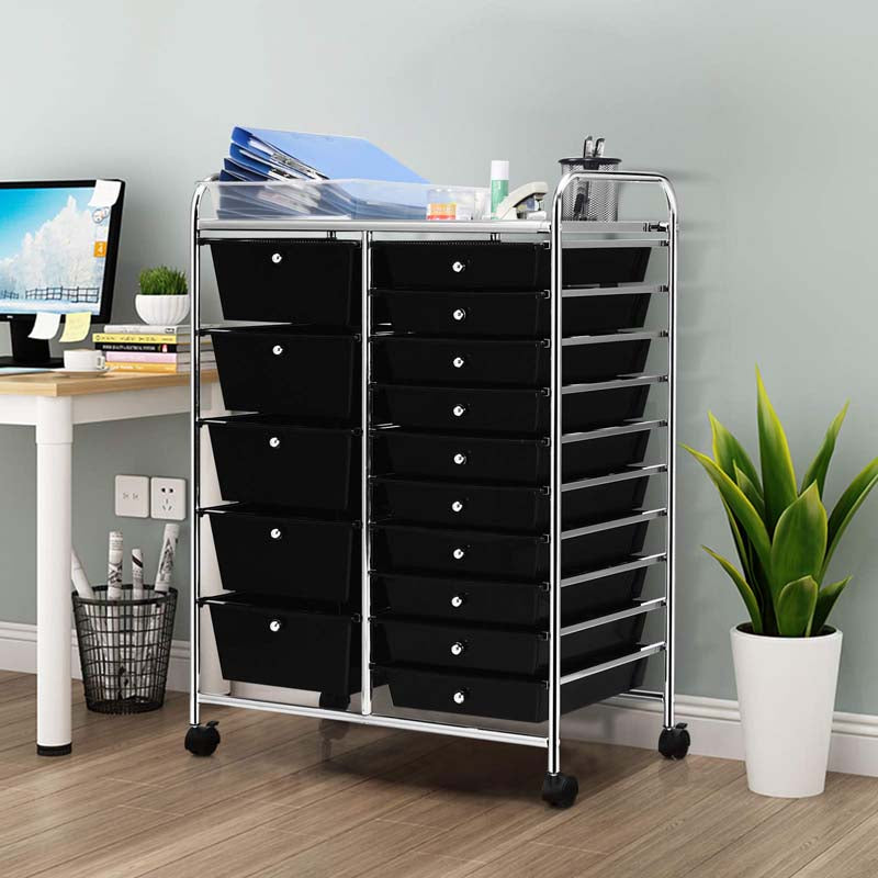 15-Drawer Storage Drawer Cart Tools Scrapbook Paper Organizer Cart Office School Utility Cart Rolling Storage Cart with Wheels
