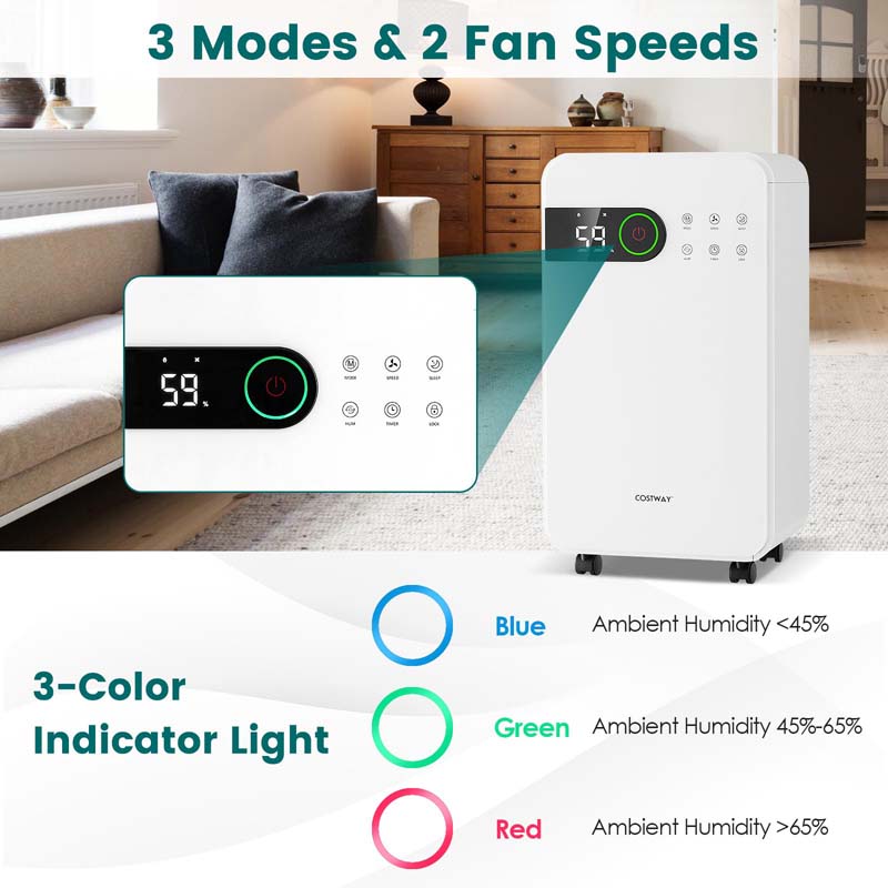 2500 Sq.Ft Dehumidifier for Basement, 32 Pints Dehumidifier with Auto Drain, Child Lock & Wheels, Sleep Mode, 3-Color LED Indicator & 24H Timer