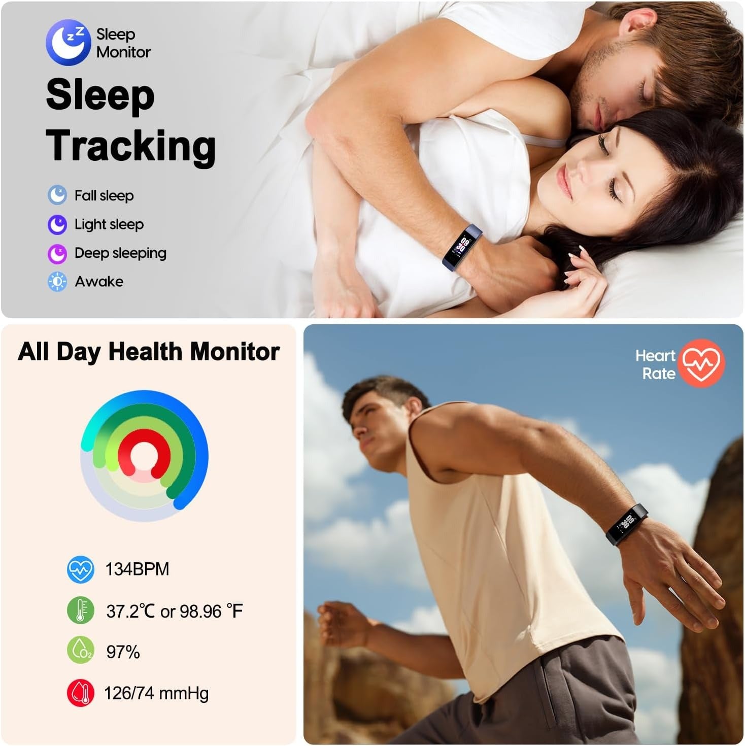 Blood Pressure and Heart Rate Monitor Smartwatch | Waterproof, Sleep Tracking & Fitness Insights for Daily Health Management