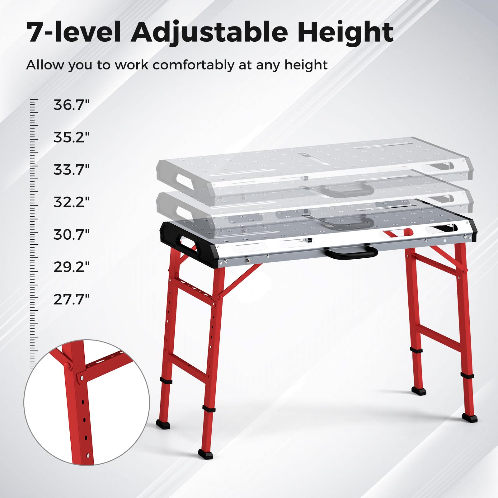 42" x 21" Portable Folding Welding Table, 1000 LBS Capacity Height Adjustable Weld Workbench with 2 Bar Clamps, 8 Tool Slots, Carrying Handle