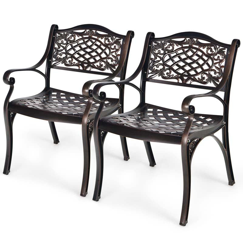 2/4Pcs All-Weather Cast Aluminum Chairs with Armrests & Curved Seats, Outdoor Dining Chairs Patio Bistro Armchairs