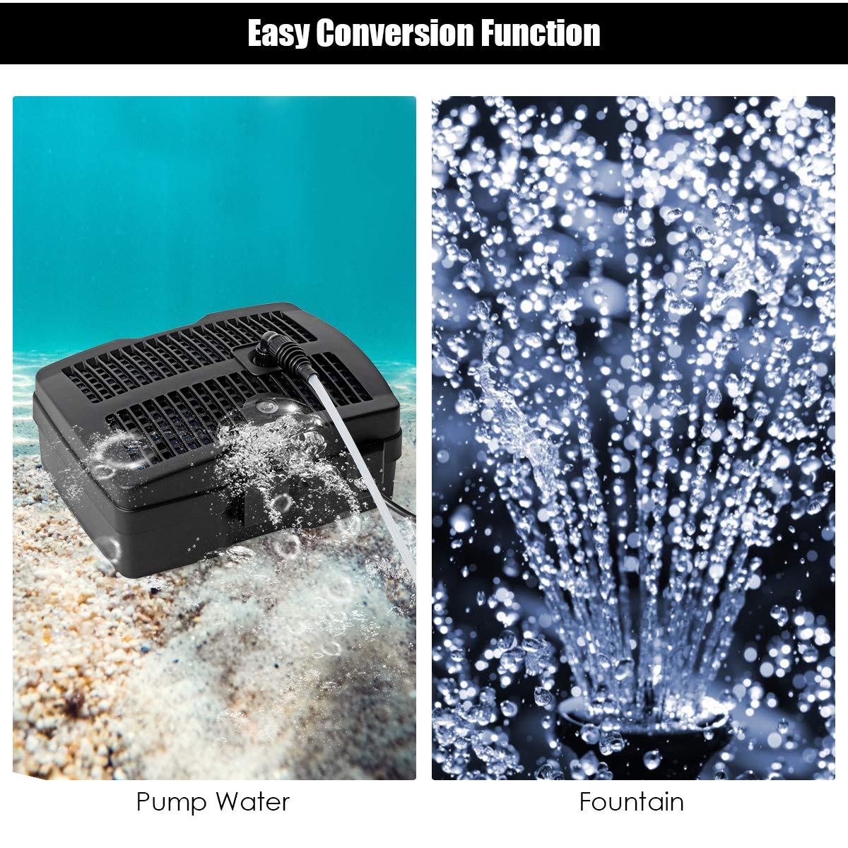 4-in-1 Koi Pond Filter Pump, 660 GPH Submersible Fountain Water Pump with 3 Fountain Heads & UV Light