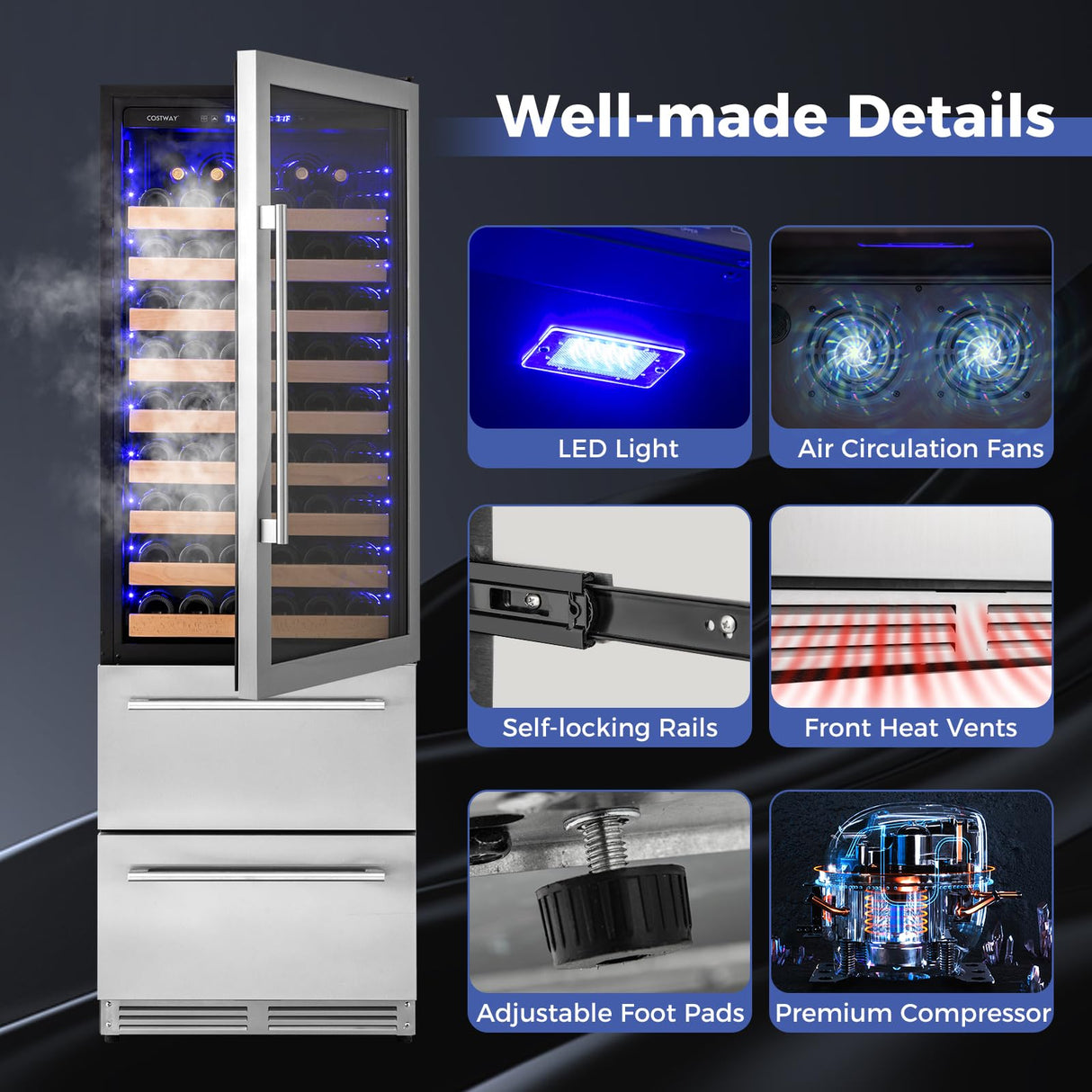 24" Wine Beverage Refrigerator, Dual Zone Beverage Cooler with 108 Bottles and 175 Cans, Built-In or Freestanding Wine Cellar