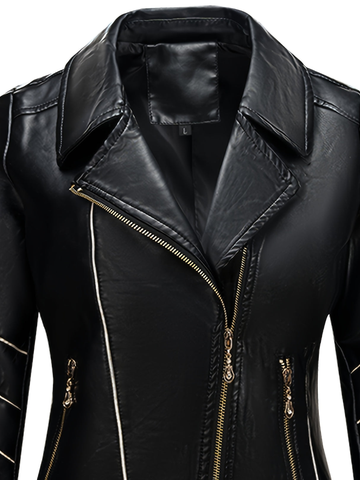 Women’s Slim Fit Zip-Up Leather Jacket – Striped Office Casual Coat