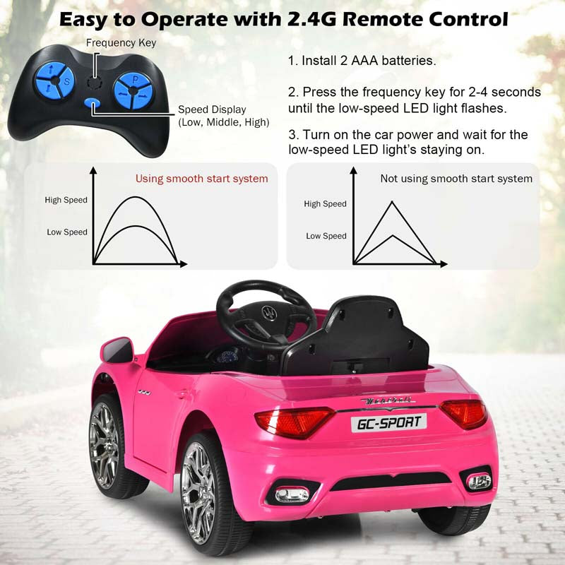4-Wheel Licensed Maserati Kids Ride On Car, 12V Battery Powered Electric Toy Car with Parent Remote Control, Lights, Horn, Music
