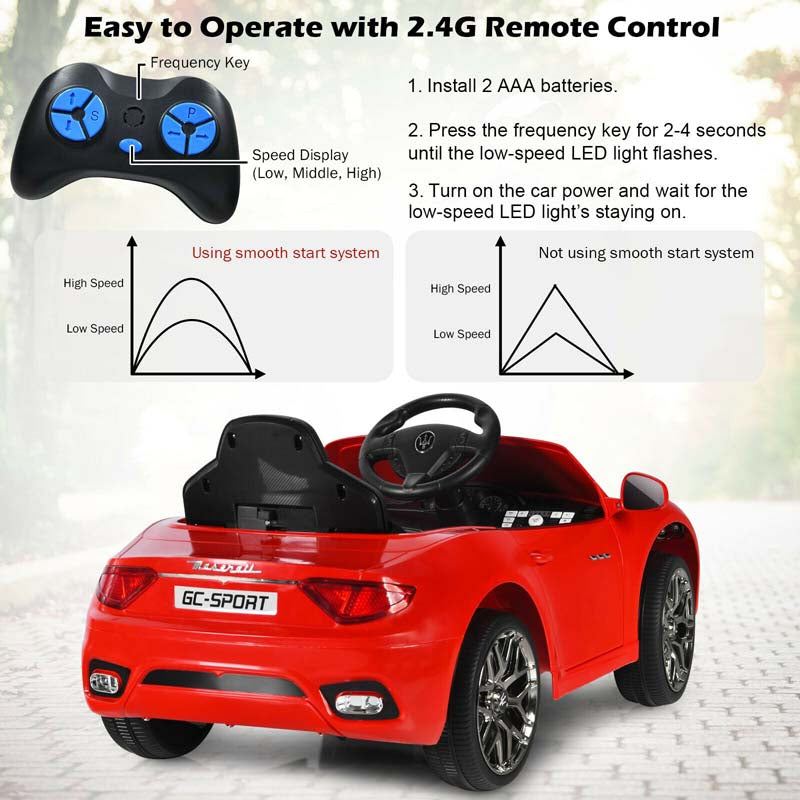 4-Wheel Licensed Maserati Kids Ride On Car, 12V Battery Powered Electric Toy Car with Parent Remote Control, Lights, Horn, Music