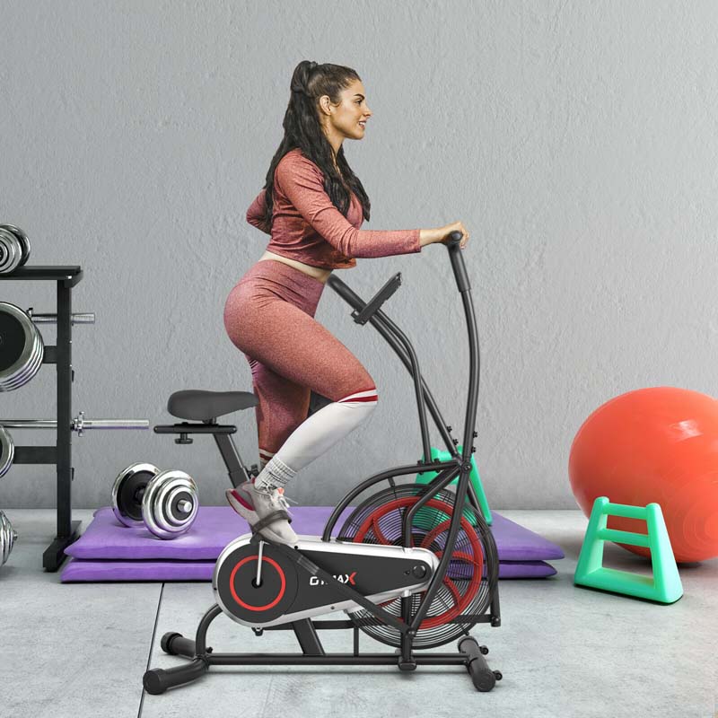 Air Resistance Upright Bike with LCD Monitor, Phone Holder & Built-in Wheels, Fully Adjustable Stationary Exercise Fan Bike