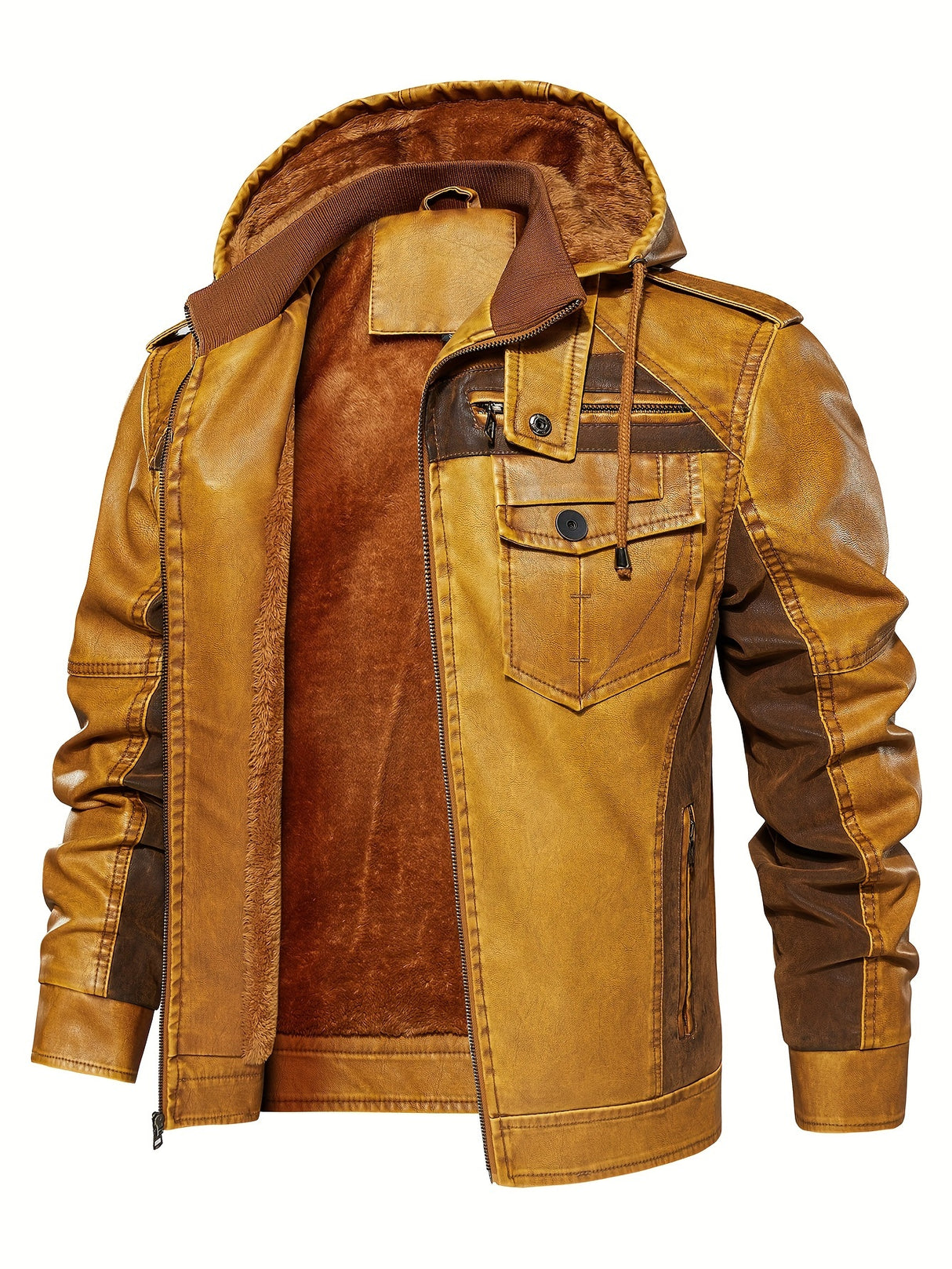 Men’s Windproof Leather Jacket with Fleece Lining – Warm Casual Outerwear