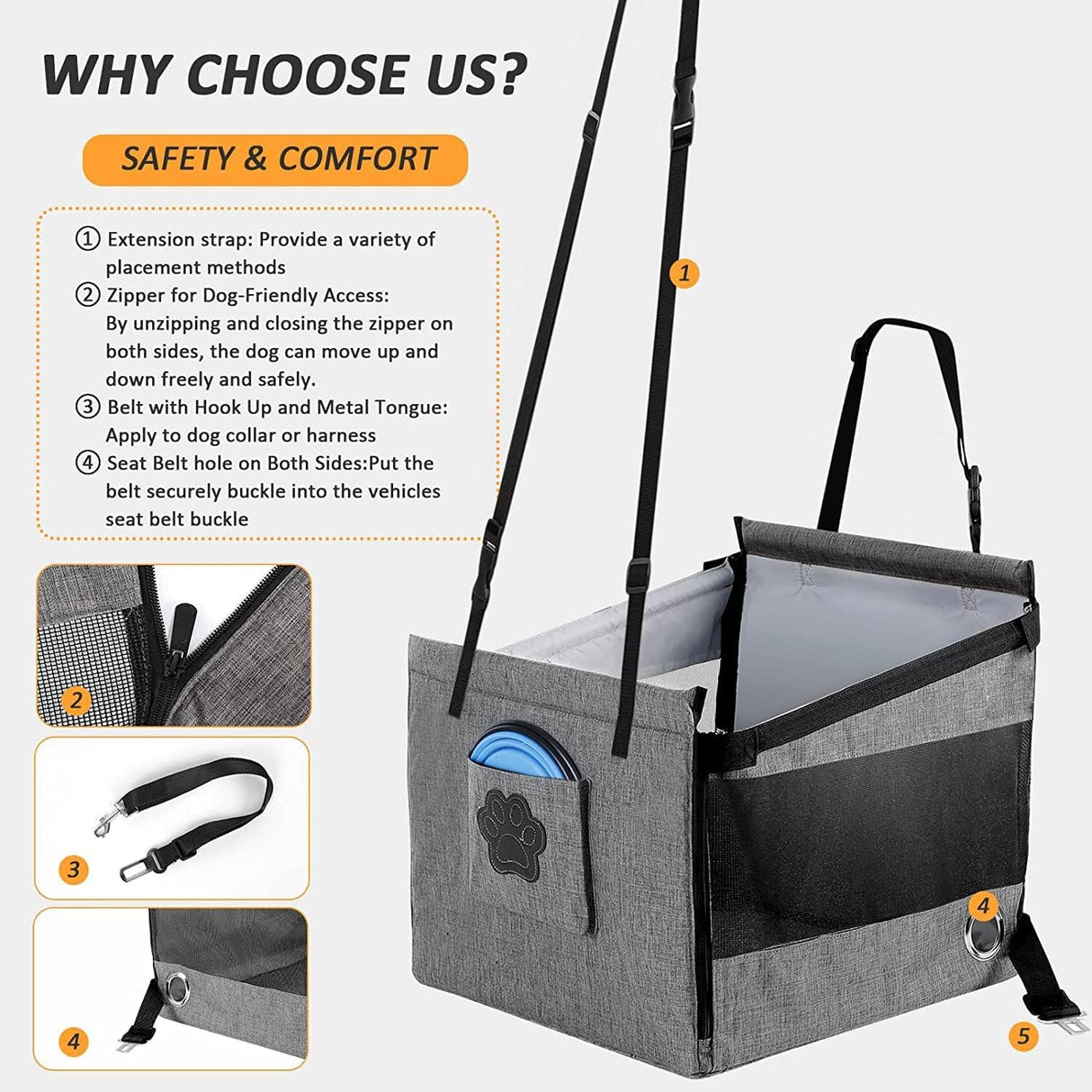 Portable Cats & Dog Seat for Car | Waterproof, Spacious & Secure for Stress-Free Car Rides | Dog Car Booster Seat for Summer Holidays