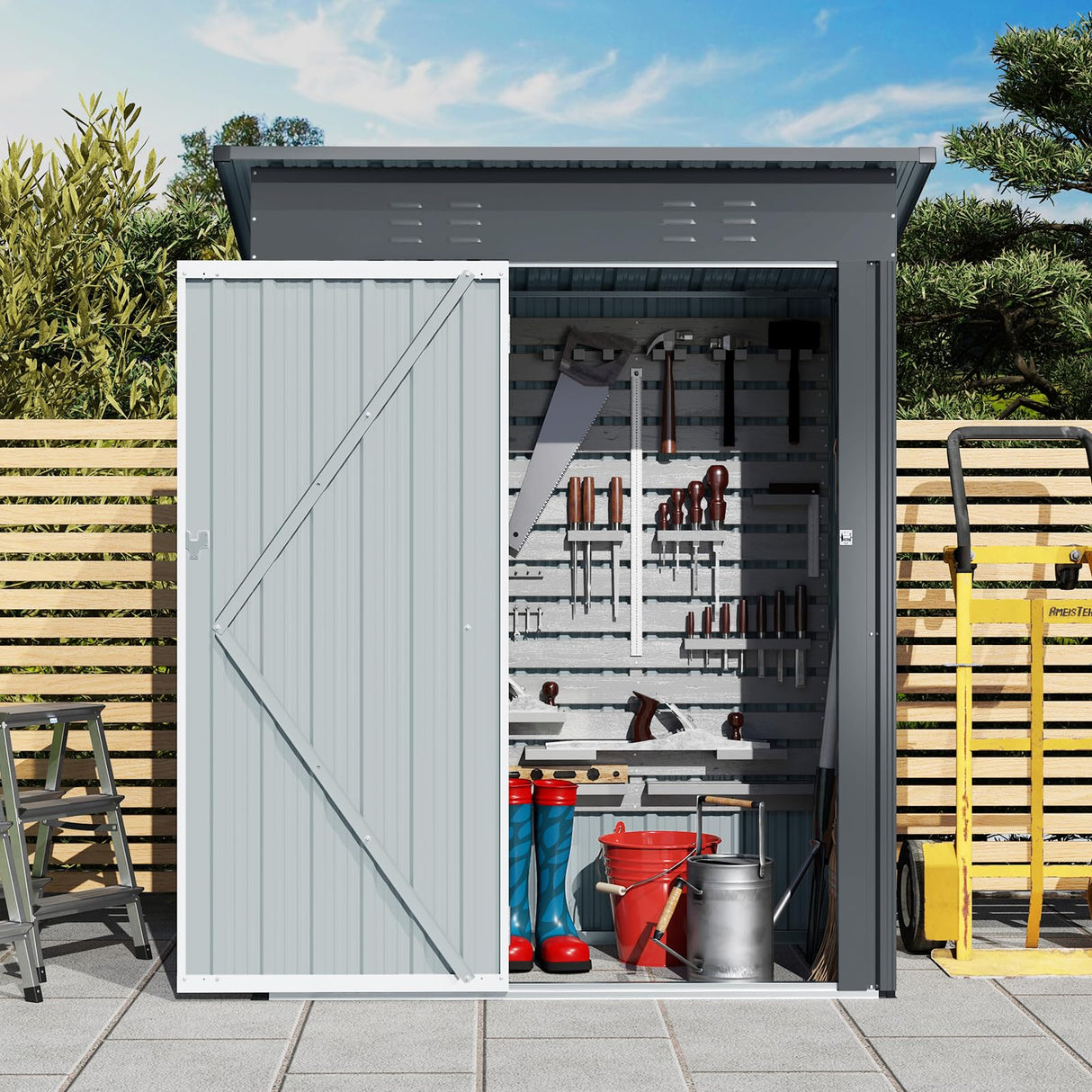 5 x 3 FT Outdoor Storage Shed, Galvanized Metal Tool House with Sloped Roof, 2 Vents, Lockable Door, Waterproof & Windproof Utility Tool Organizer