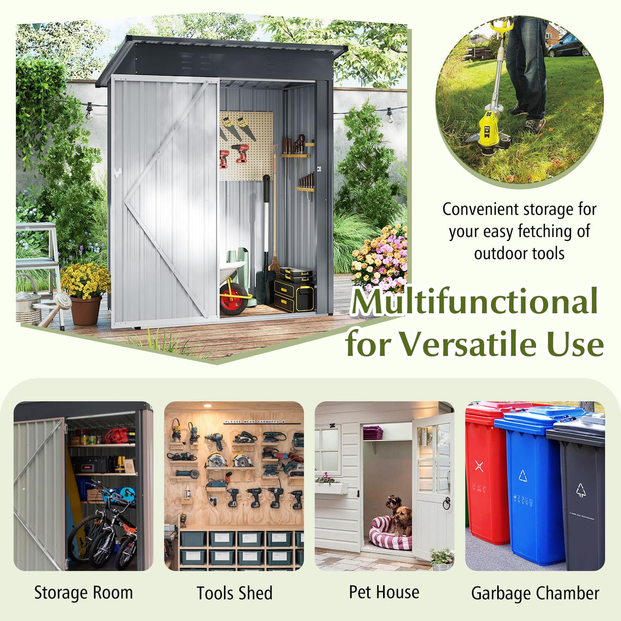 5 x 3 FT Outdoor Storage Shed, Galvanized Metal Tool House with Sloped Roof, 2 Vents, Lockable Door, Waterproof & Windproof Utility Tool Organizer