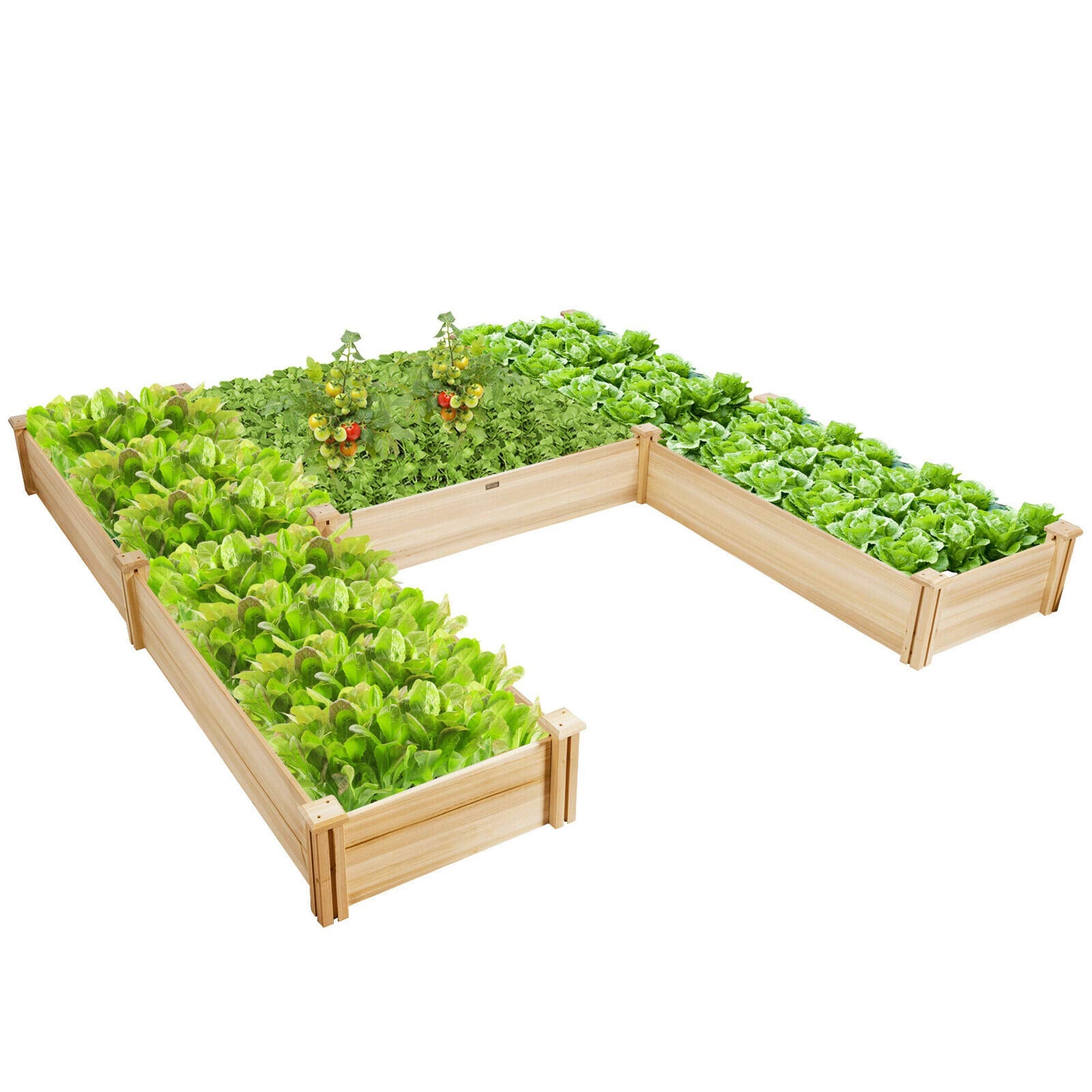92.5" L x 95 W x 11 H Wood U-Shaped Raised Garden Bed Planter Box for Vegetables Flowers, Garden Container for Backyard Patio Balcony