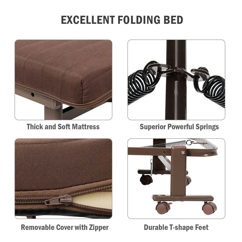 Folding Rollaway Bed with Mattress for Adult, Portable Guest Bed Frame with Adjustable 6 Position & Side Storage Pocket