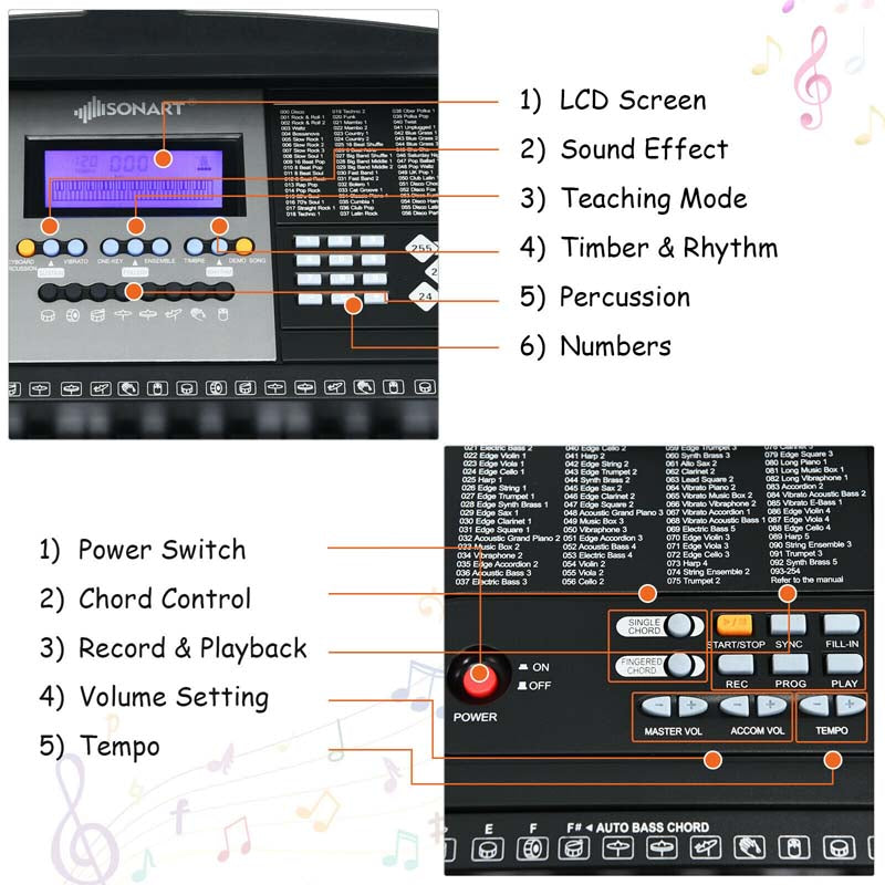 61 Key Keyboard Piano Starter Set with LCD Screen, Portable Digital Piano with Headphone, Foldable Piano Bench, Dual Power Supply
