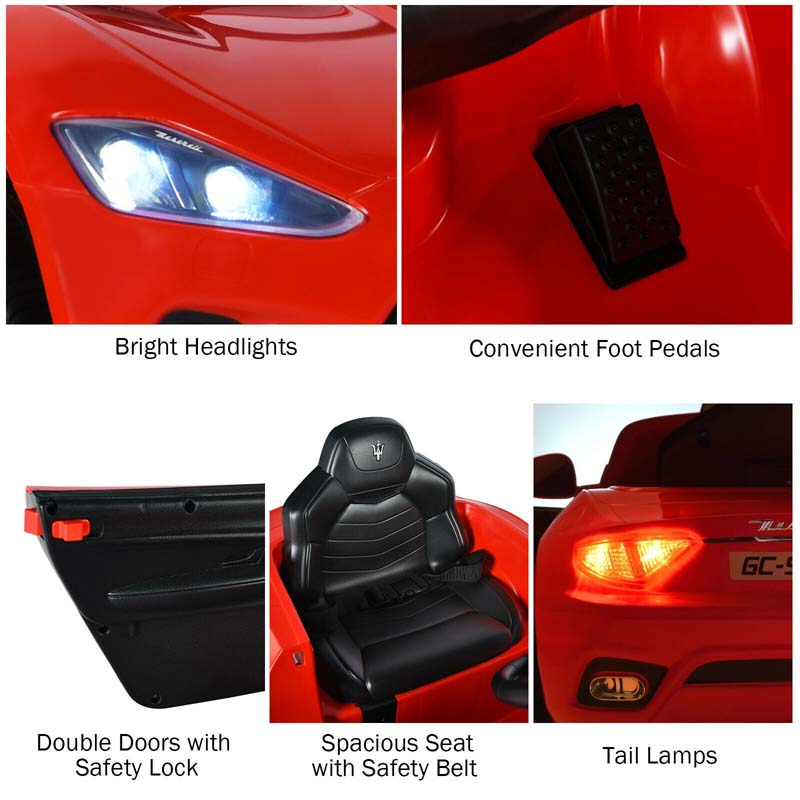 4-Wheel Licensed Maserati Kids Ride On Car, 12V Battery Powered Electric Toy Car with Parent Remote Control, Lights, Horn, Music