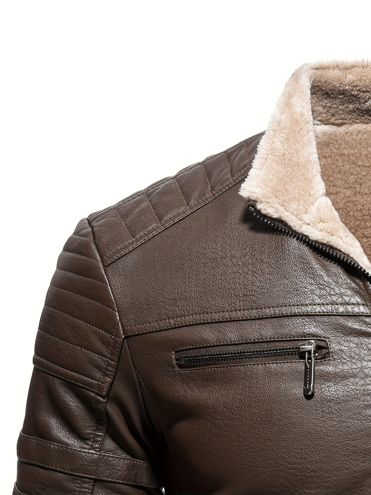 Men’s Winter Plush Motorcycle Jacket – Slim Fit, Full Zip, Warm & Stylish