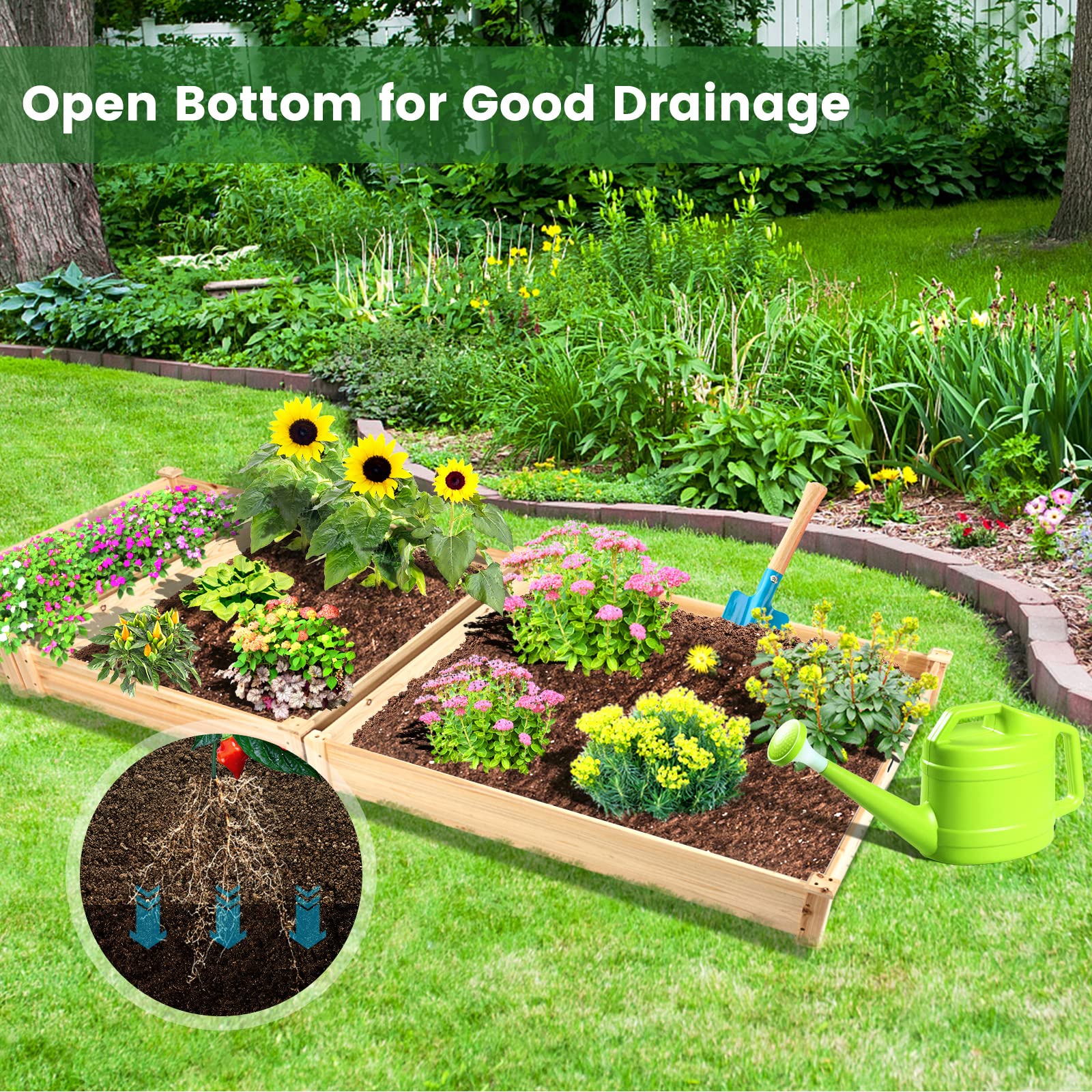 3-Tier Raised Garden Bed, 49" x 49" x 22" Fir Wood Elevated Planter Box for Growing Vegetable/Flower/Herb, Plant Display Container Rack