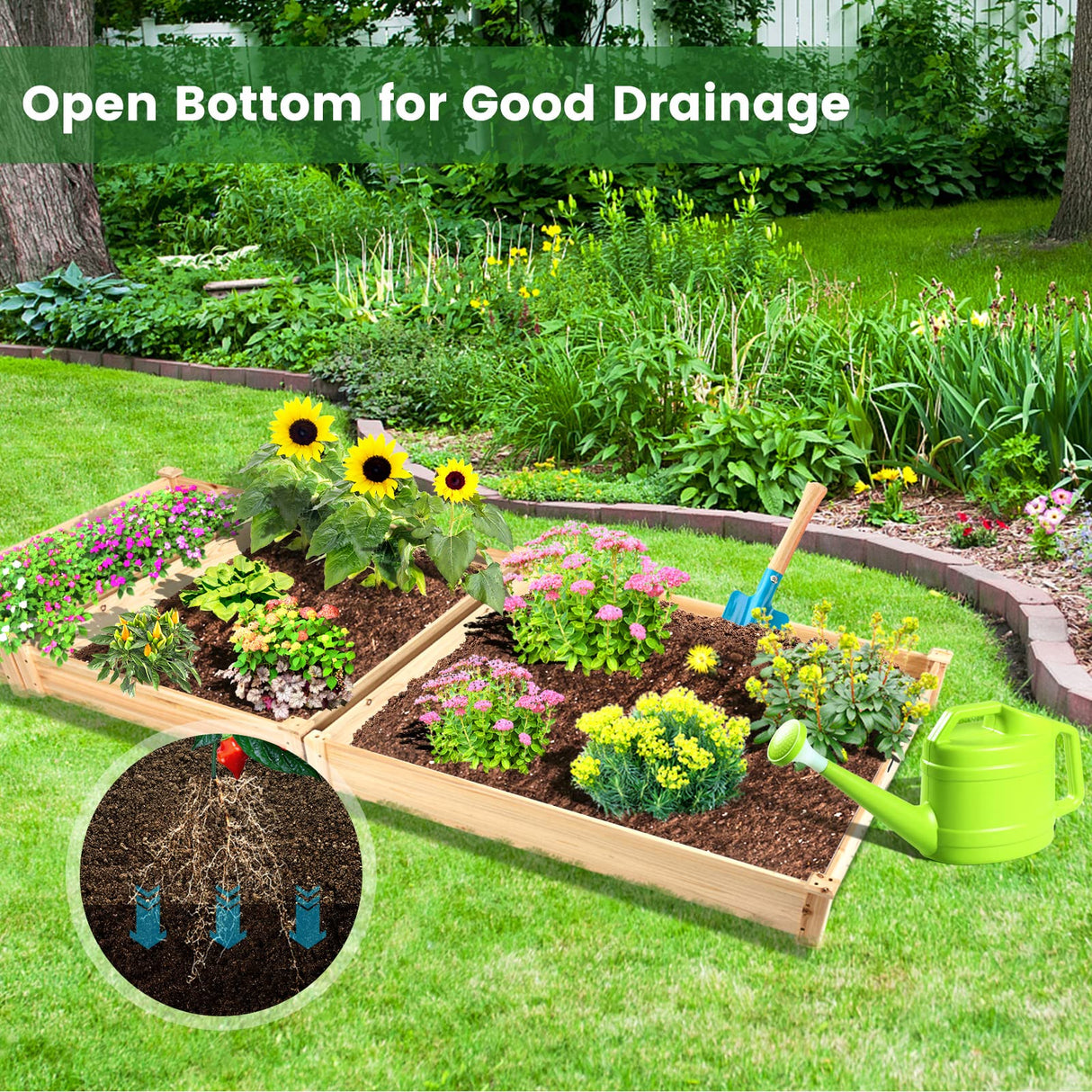 3-Tier Raised Garden Bed, 49" x 49" x 22" Fir Wood Elevated Planter Box for Growing Vegetable/Flower/Herb, Plant Display Container Rack