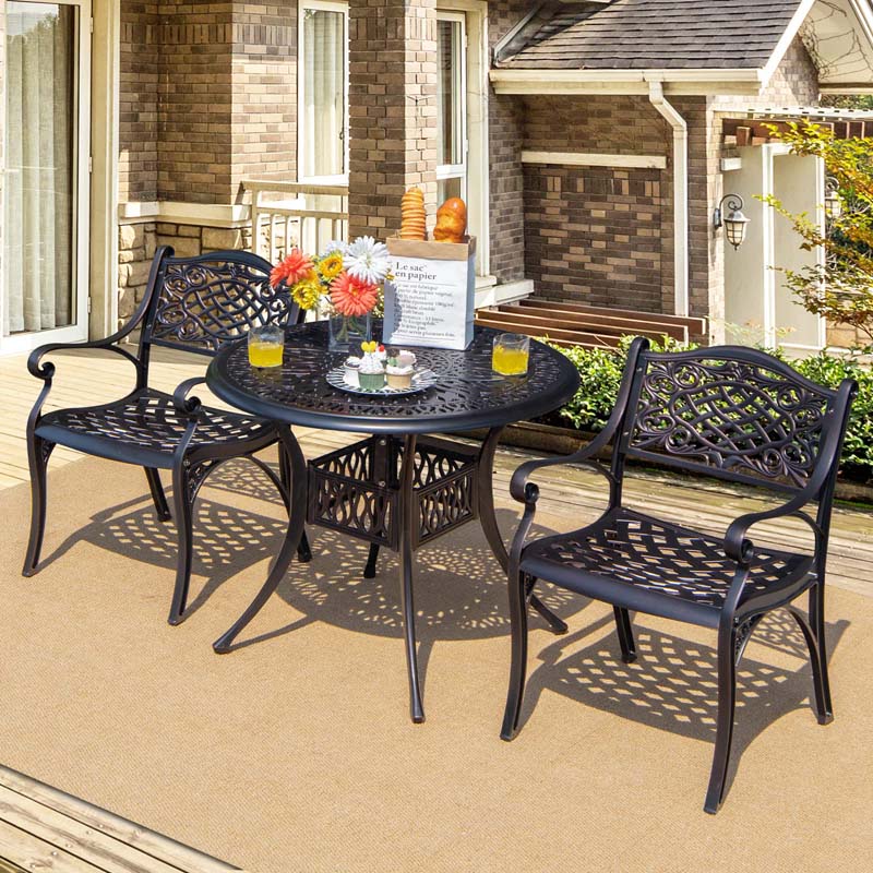 2/4Pcs All-Weather Cast Aluminum Chairs with Armrests & Curved Seats, Outdoor Dining Chairs Patio Bistro Armchairs