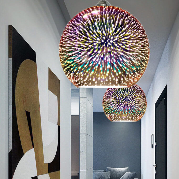 Modern Creative 3D Colorful Fireworks Glass 1-Light Dome Pendant Lamp
