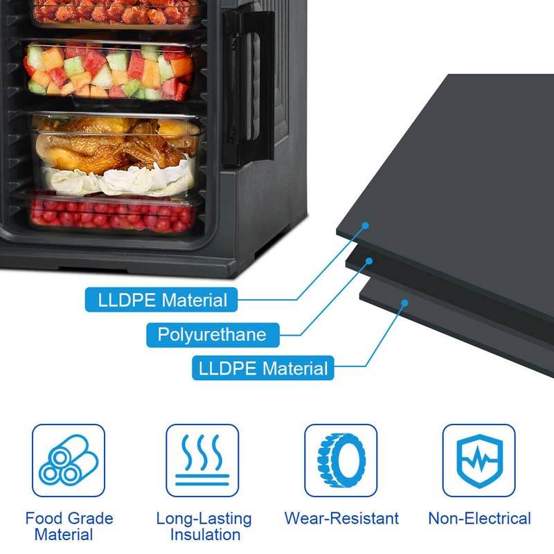 95 Quart Front-Loading Insulated Food Pan Carrier, Manual Lockable Food Transporter with Handle for 8 Size Food Pans