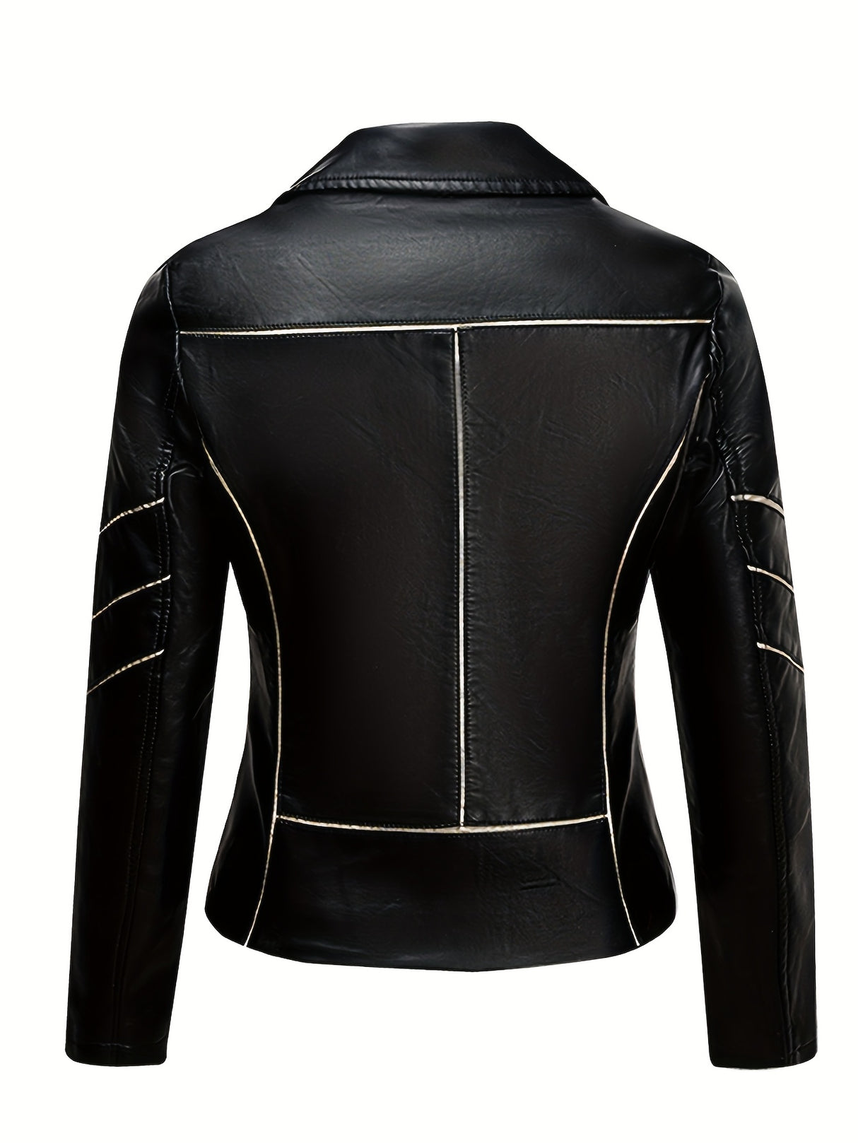 Women’s Slim Fit Zip-Up Leather Jacket – Striped Office Casual Coat