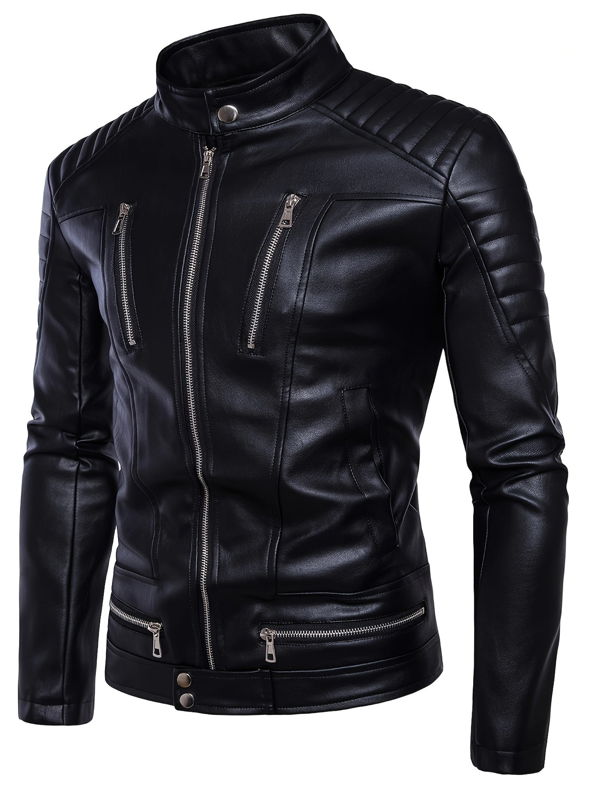 Men’s Slim Fit Leather Biker Jacket – Classic Motorcycle Style for Casual Wear