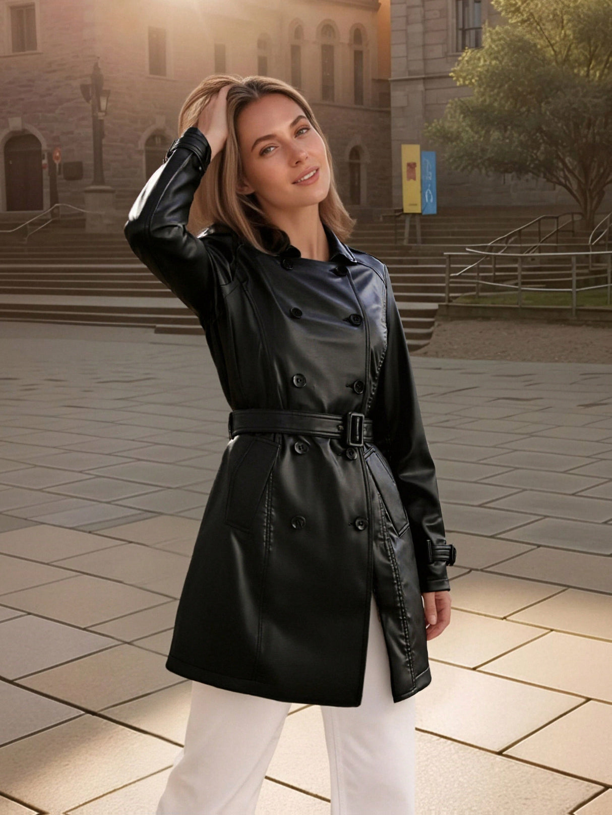 Women’s Spring Autumn Trench Coat Jacket – Lightweight Belted Commuter Outerwear