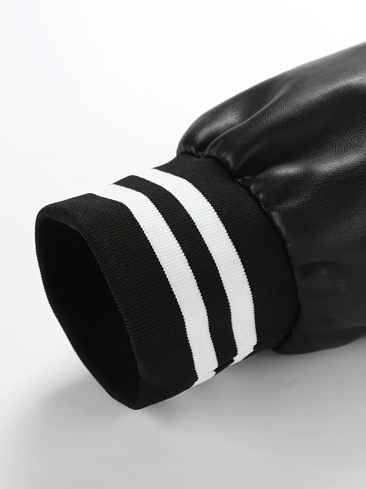 Men’s Leather Motorcycle Jacket – Color Block Stand Collar Baseball Coat