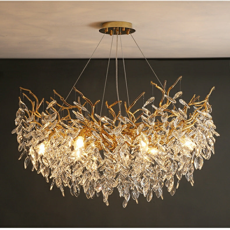 French Style Crystal Chandelier with Branch Design for Living Room & Dining Room Lighting