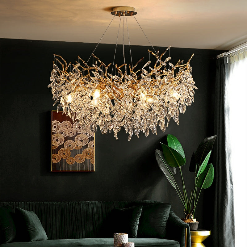 French Style Crystal Chandelier with Branch Design for Living Room & Dining Room Lighting