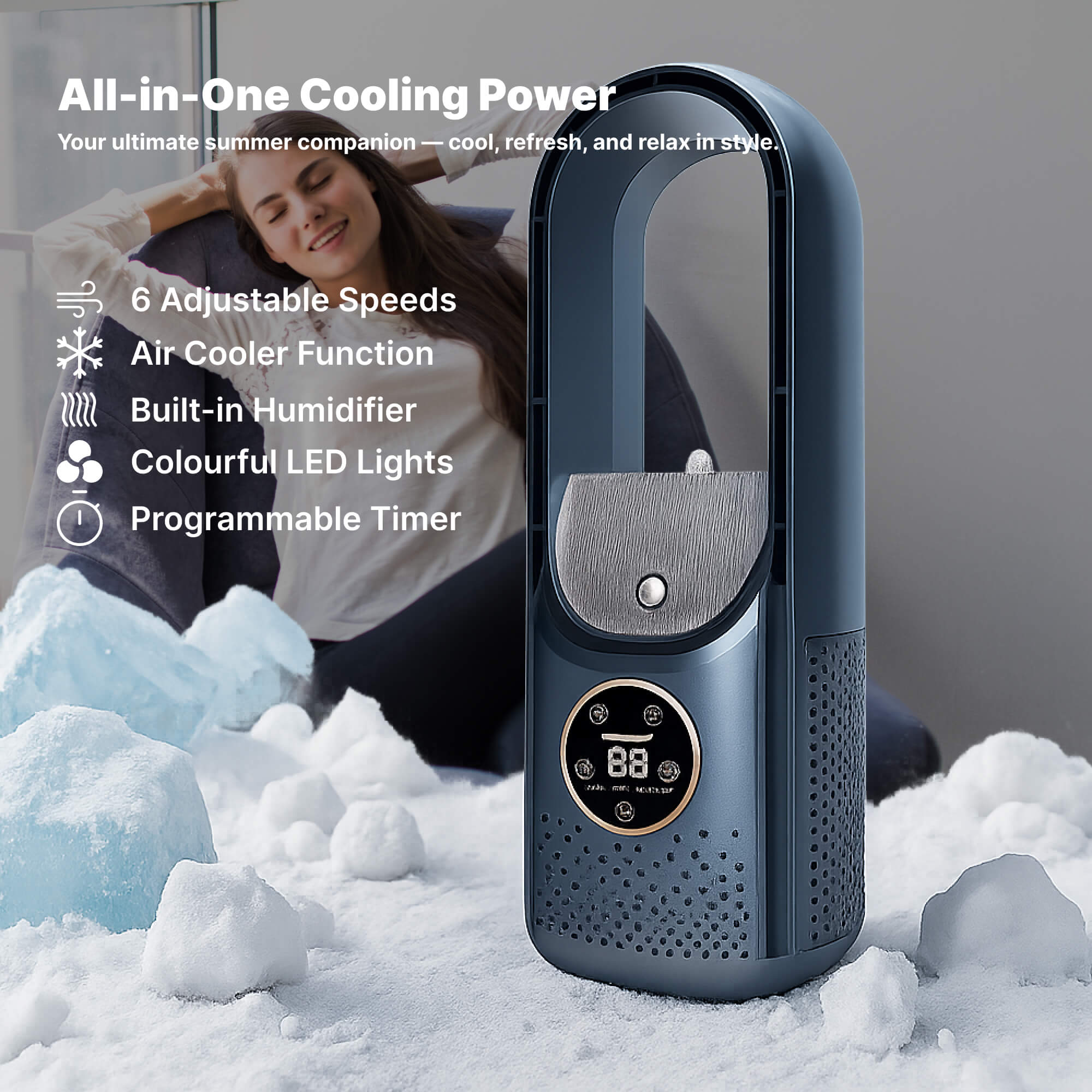 Bladeless Portable Air Conditioner | Ultra-Quiet, Ergonomic Design & Ideal for Home and Office Use