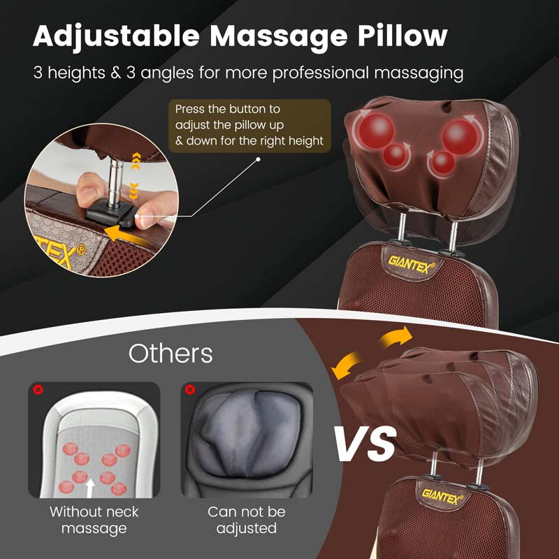 Neck & Back Massager Chair Pad with Adjustable Pillow & 3 Speeds, Rolling Shiatsu Massage Seat Cushion for Car Office Home