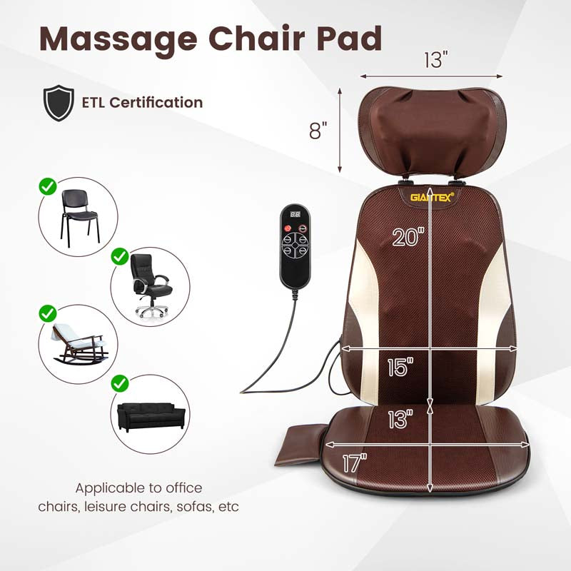 Neck & Back Massager Chair Pad with Adjustable Pillow & 3 Speeds, Rolling Shiatsu Massage Seat Cushion for Car Office Home