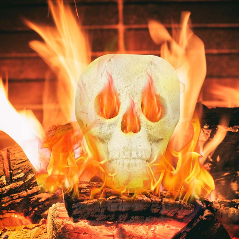 Halloween Fire Pit Skull Ceramic, Fireproof Human Skull Fire Pit Stones, Reusable Fire Pit Skull Shaped Halloween Decoration