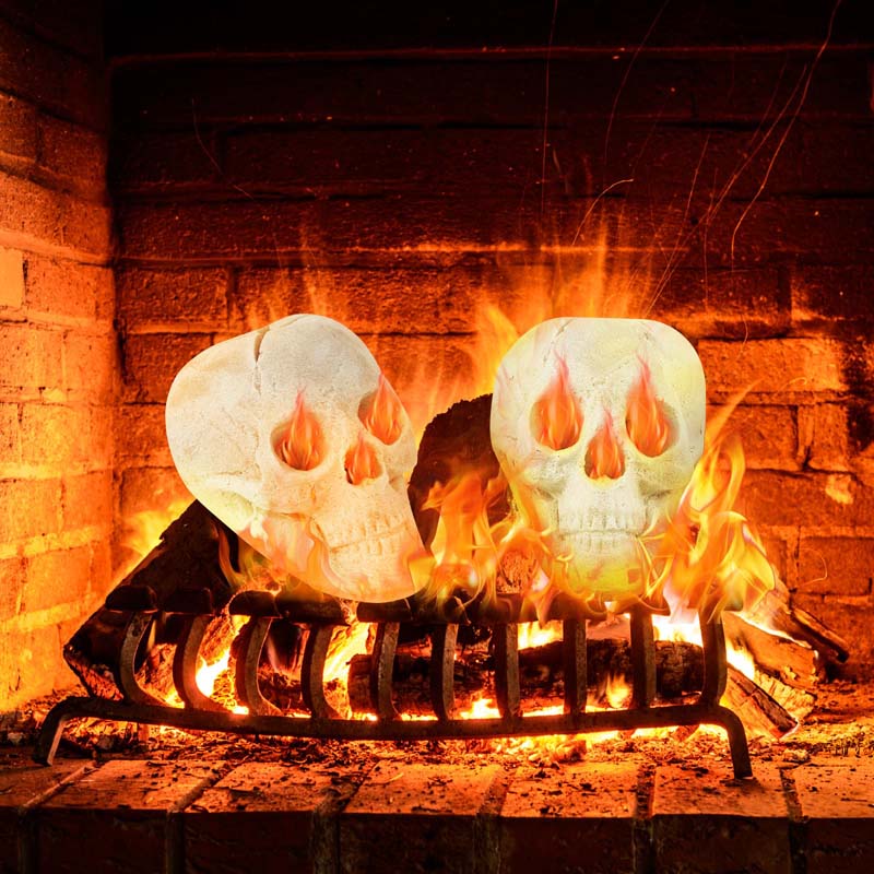 Halloween Fire Pit Skull Ceramic, Fireproof Human Skull Fire Pit Stones, Reusable Fire Pit Skull Shaped Halloween Decoration