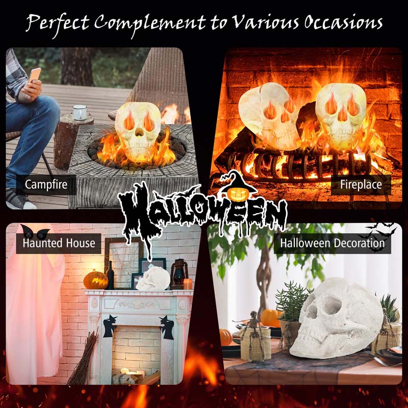 Halloween Fire Pit Skull Ceramic, Fireproof Human Skull Fire Pit Stones, Reusable Fire Pit Skull Shaped Halloween Decoration