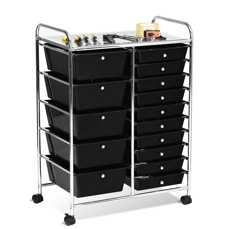 15-Drawer Storage Drawer Cart Tools Scrapbook Paper Organizer Cart Office School Utility Cart Rolling Storage Cart with Wheels