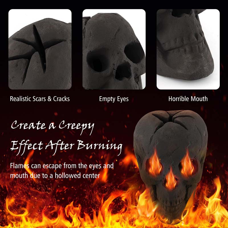 Halloween Fire Pit Skull Ceramic, Fireproof Human Skull Fire Pit Stones, Reusable Fire Pit Skull Shaped Halloween Decoration